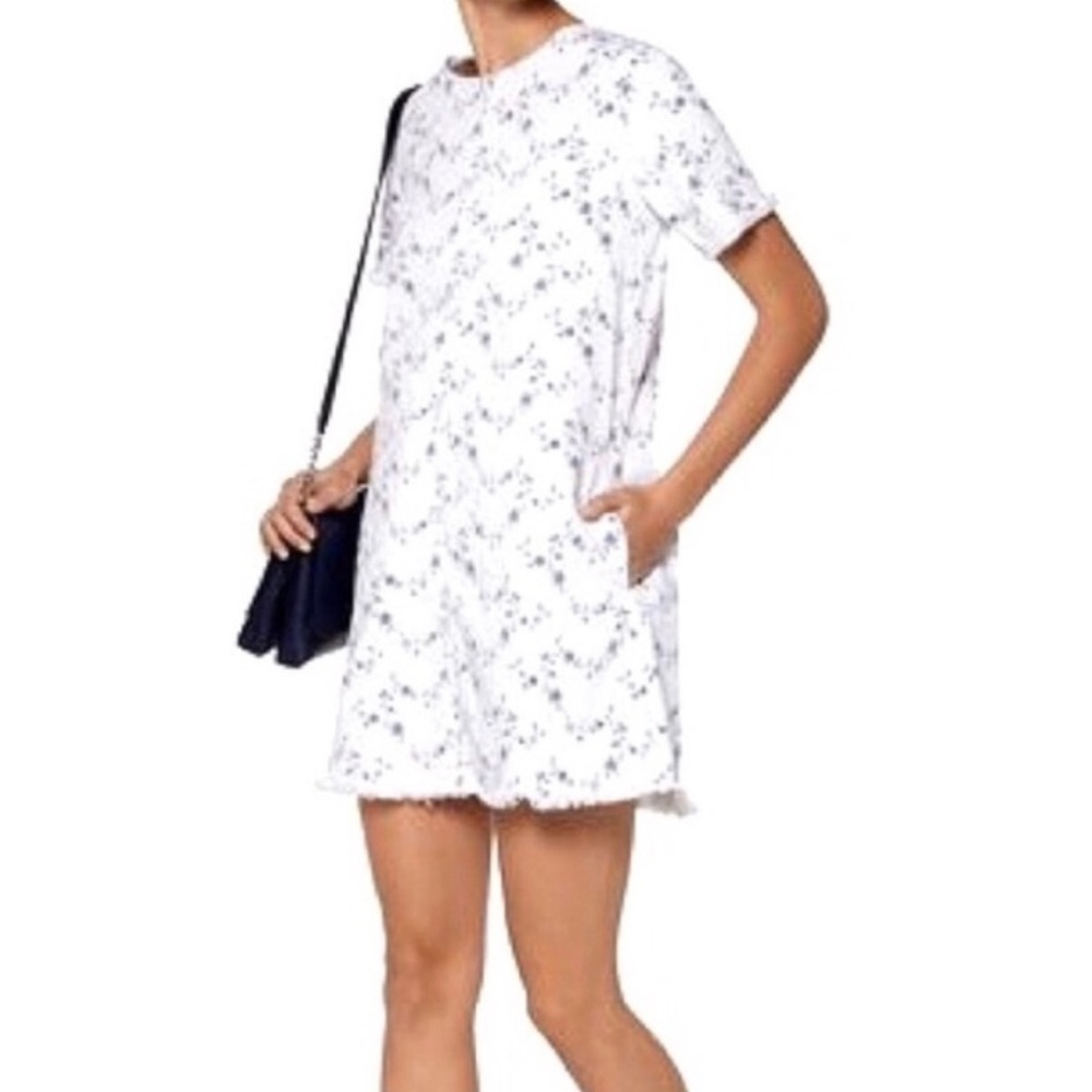 White Floral Short Sleeve Shift Dress
